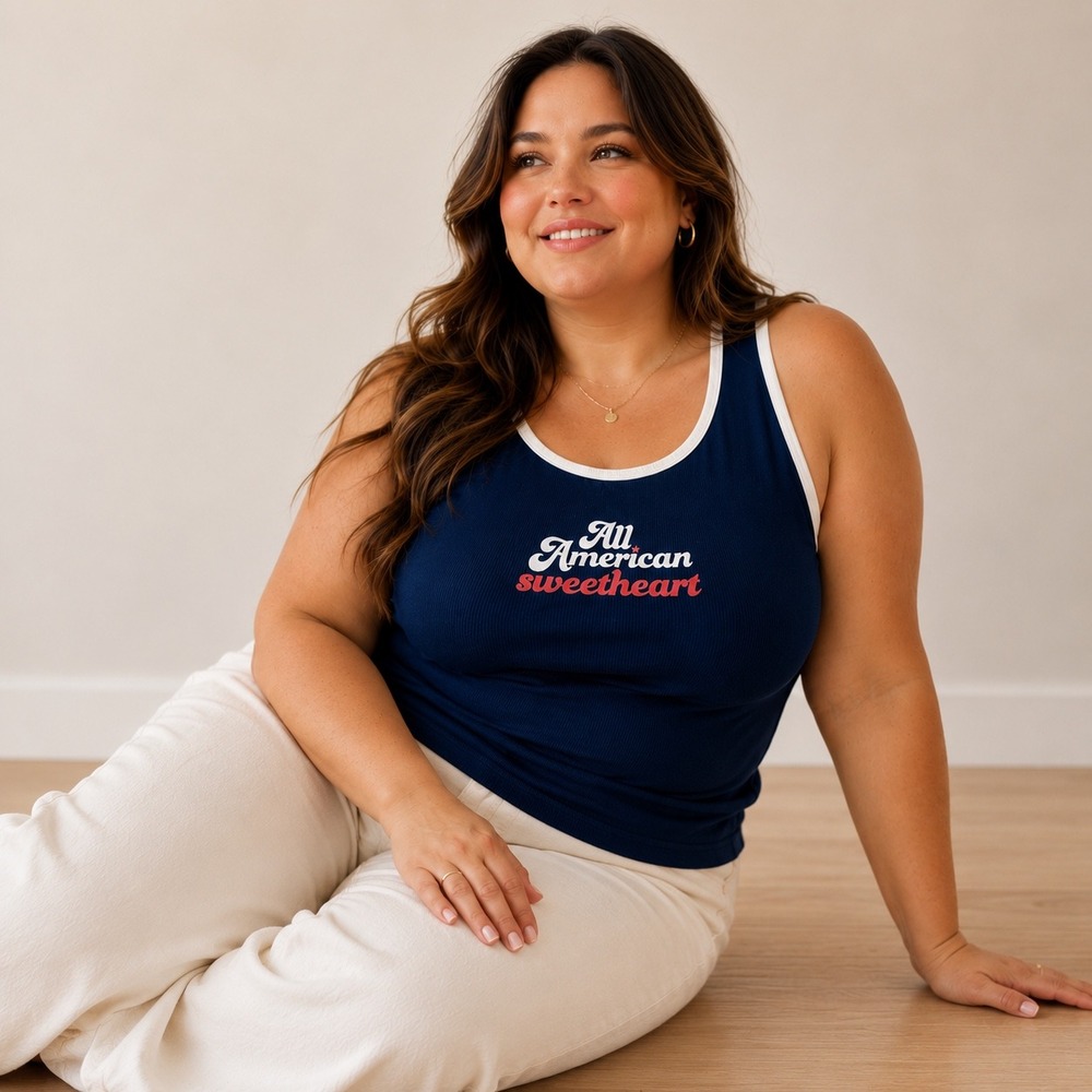 Wild Fable Navy‎ All American Sweetheart Ribbed Ringer Tank Top Womens XXL NEW